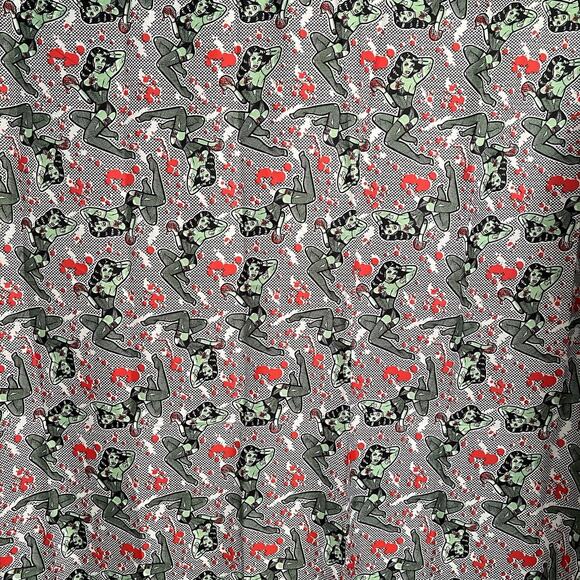 Zombie Tattooed Pin-Up Girl Shower Curtain Blood Splattered Campy Halloween - Picture 4 of 4